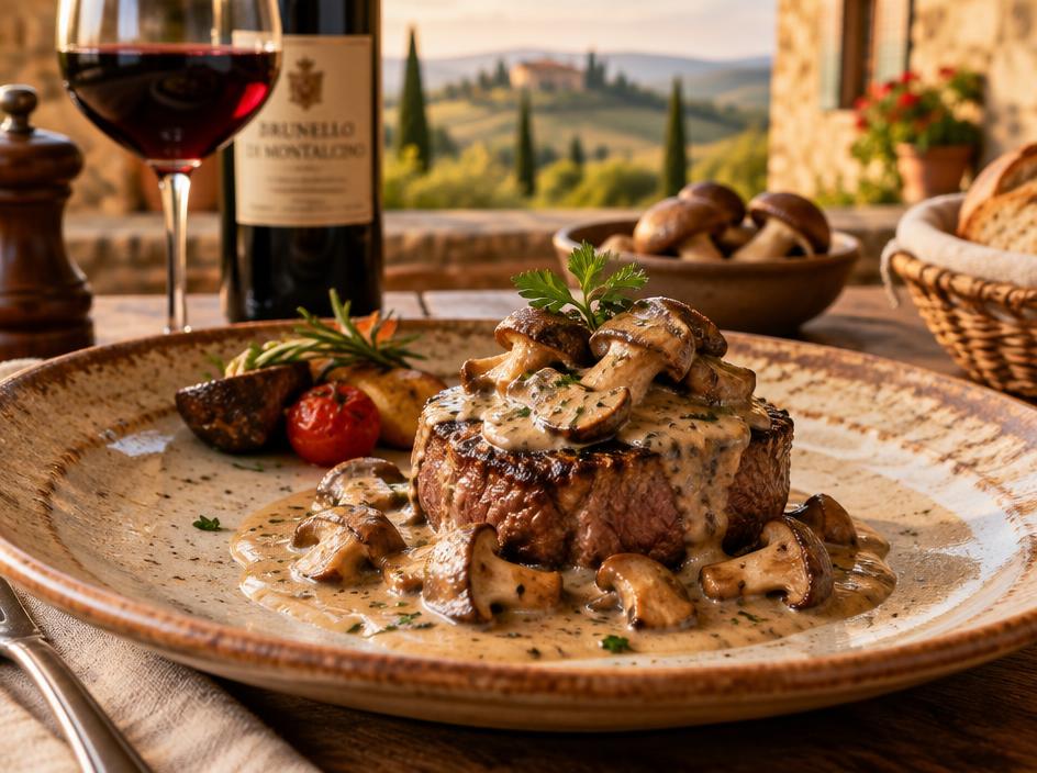 Filetto di manzo con salsa ai funghi porcini